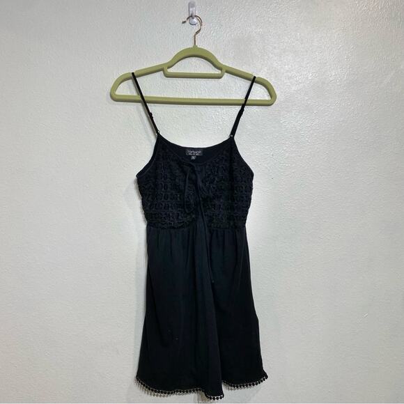Topshop Black Embroidered Lace Up Mini Dress Sz 2 - Picture 1 of 10
